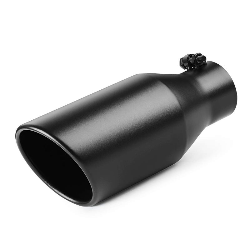A-KARCK Exhaust Tip 3 Inch Inlet, 3" Inlet 5" Outlet 12" Long Black Coated Finish Muffler Tip for Truck Tailpipe, Stainless Steel Rolled Edge - Image 1